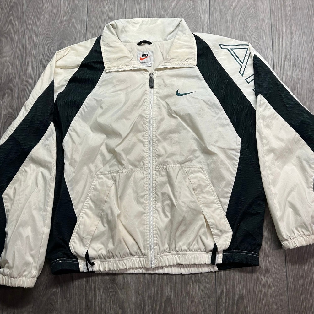 Vintage Nike Air Windbreaker Jacket Mens Large White Green Full Zip Swoosh 90s
